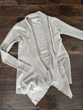 eesome Light Gray Open-Front Long Cardigan